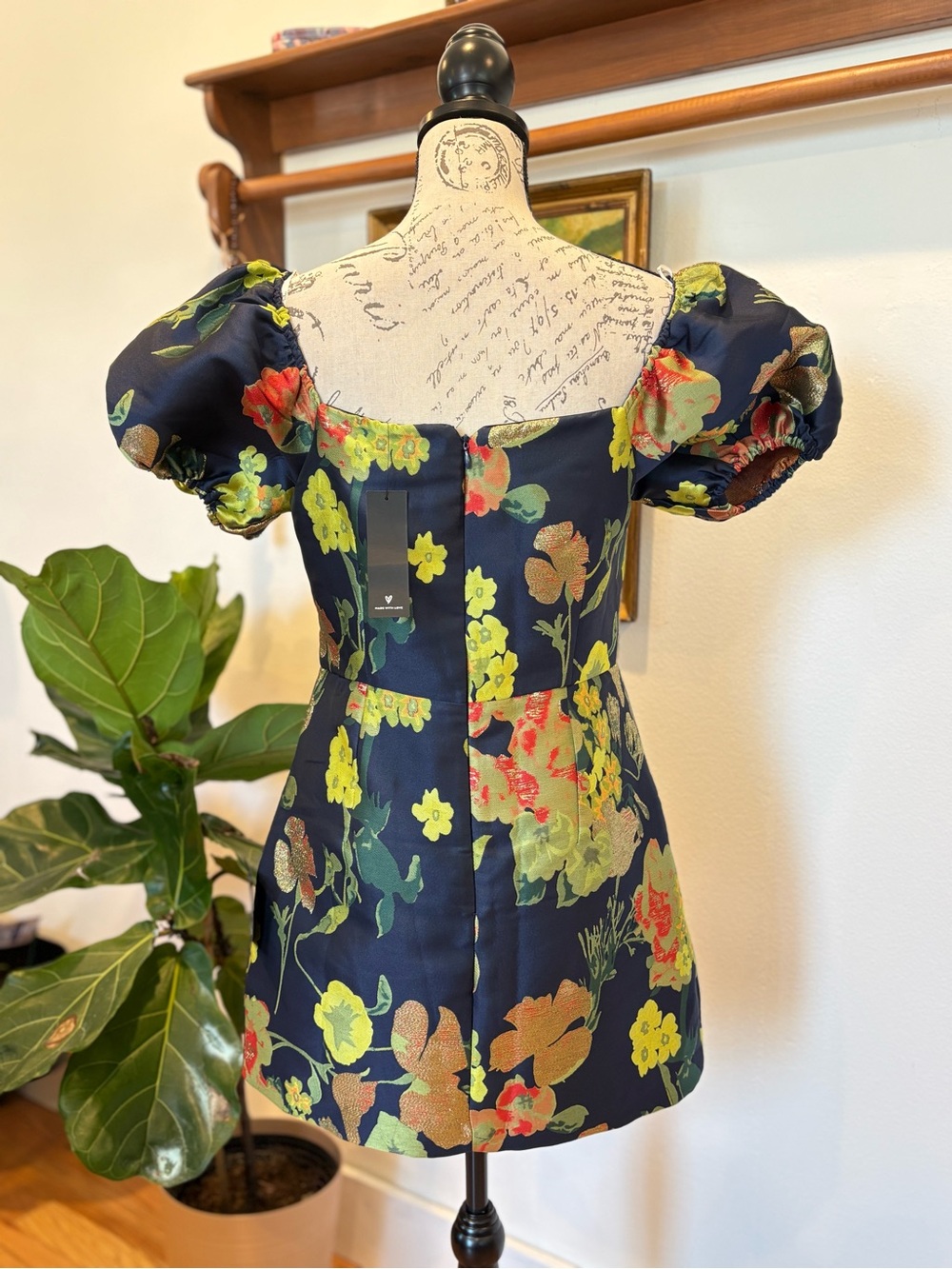 Lulu's Navy Dress with Yellow & Green Accent - Picture 5 of 8